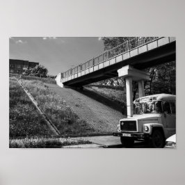 Poster Biélorussie Grodno vieux bus rétro soviétique