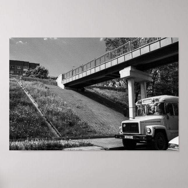 Poster Biélorussie Grodno vieux bus rétro soviétique (Devant)