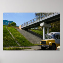 Poster Biélorussie Grodno vieux bus rétro soviétique