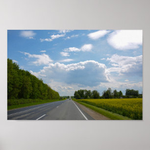 Poster Biélorussie Route Canola Fields Ciel