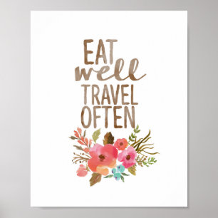 Poster Bien Manger Voyage Souvent   Aquarelle florale