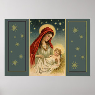Poster Bienheureuse Mère tenant Noël à l'Enfant Jésus