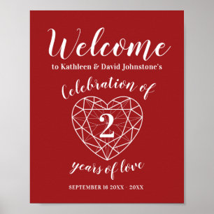 Poster Bienvenue 2e anniversaire de grenat coeur personna