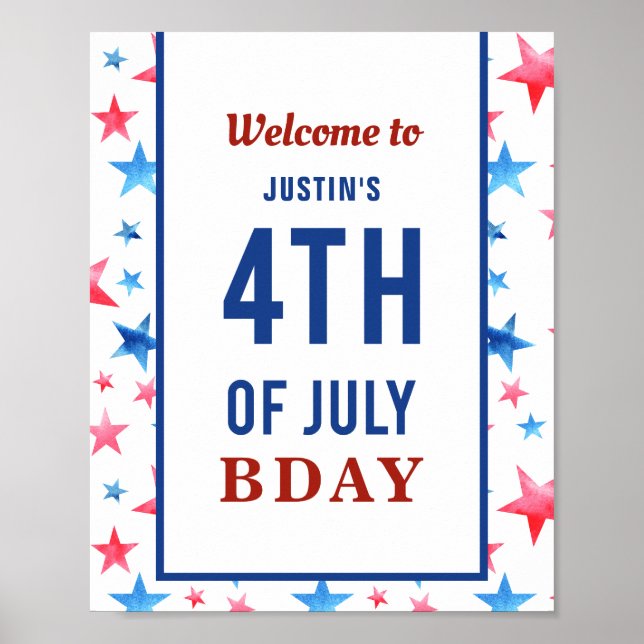 Poster Bienvenue 4 juillet Anniversaire Patriotique Rouge (Devant)