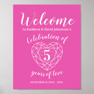 Poster Bienvenue 5 ans d'amour 5e anniversaire coeur