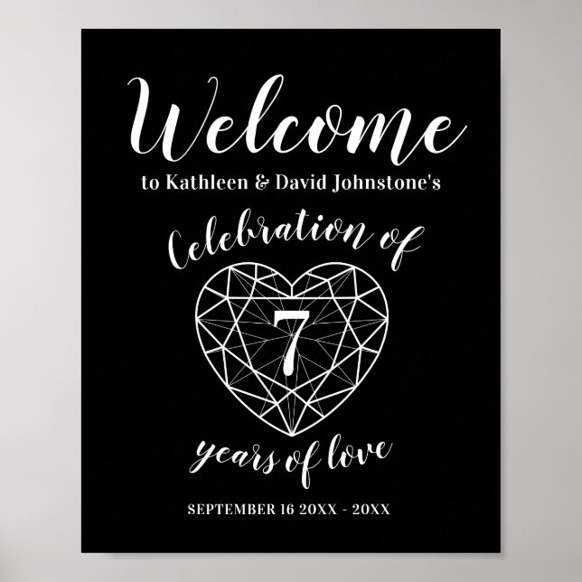 Poster Bienvenue 7 ans d'amour 7e anniversaire coeur (Devant)