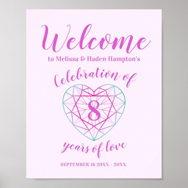 Poster Bienvenue 8 ans d'amour 8e anniversaire coeur (Devant)