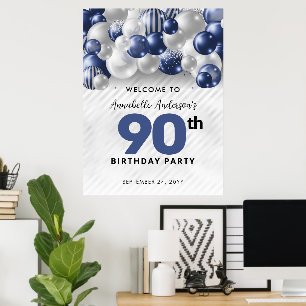 Poster Bienvenue 90e anniversaire ballon bleu marine arge