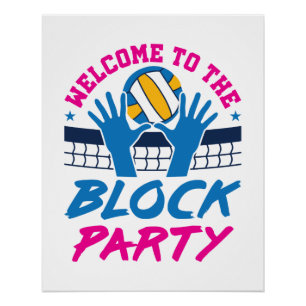 Poster Bienvenue à Block Party Volleyball joueur drôle
