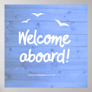 Poster Bienvenue à bord de la voile bleue et blanche