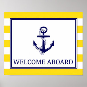 Poster Bienvenue à bord - Panneau - Marine Jaune Nautique