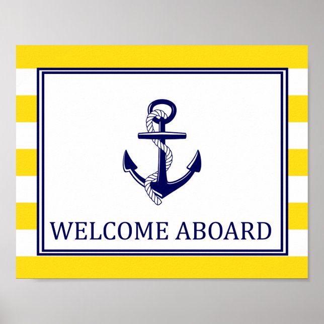 Poster Bienvenue à bord - Panneau - Marine Jaune Nautique (Devant)