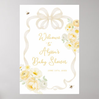 Poster Bienvenue à la Baby Shower Abeille et Fleurs Jaune