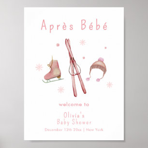 Poster Bienvenue à la Baby Shower Après Bébé Ski Hiver Ro