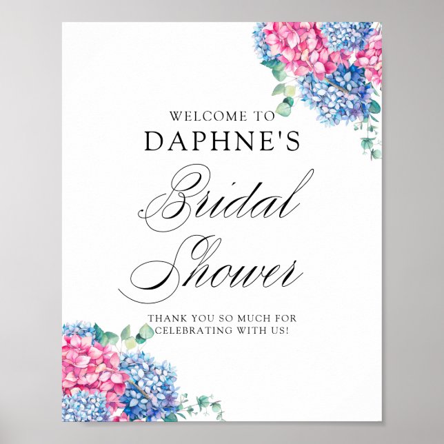 Poster Bienvenue à la Baby Shower aux Hortensias Roses et (Devant)