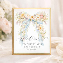 Bienvenue à la baby shower avec un nœud floral aqu