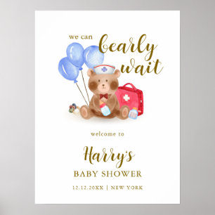 Poster Bienvenue à la Baby Shower avec un ours en peluche