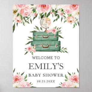 Poster Bienvenue à la Baby Shower Aventure Florale Rose