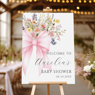 Poster Bienvenue à la Baby Shower Baby In Bloom Arc Rose
