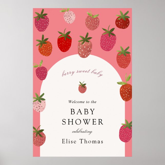 Poster Bienvenue à la Baby Shower Baie Sucrée Fraise (Devant)