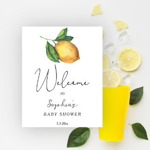 Poster Bienvenue à la baby shower bébé agrume citron