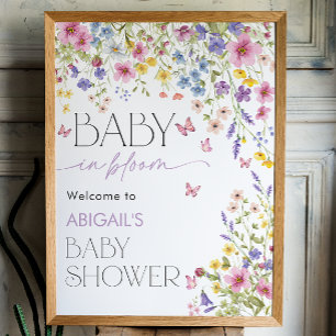 Poster Bienvenue à la Baby Shower "Bébé en Fleur" Papillo