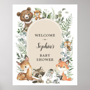 Poster Bienvenue à la Baby Shower Bohème Animaux de la Fo