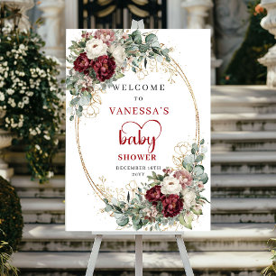 Poster Bienvenue à la Baby Shower Boho Bourgogne Eucalypt