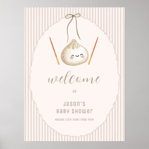Poster Bienvenue à la Baby Shower Brown Boy Bow Asian Dum