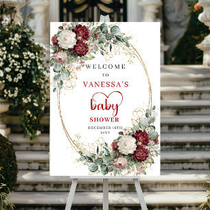 Poster Bienvenue à la Baby Shower Burgundy Bohème Profond