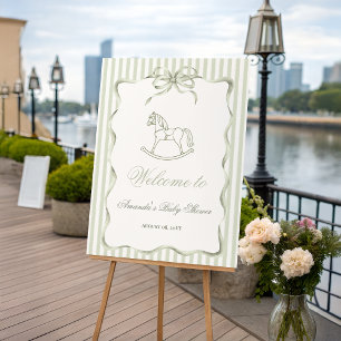 Poster Bienvenue à la Baby Shower Cheval à Bascule Olive