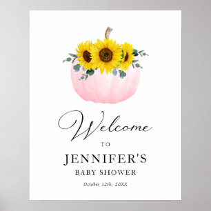 Poster Bienvenue à la Baby Shower Citrouille Rose et Tour