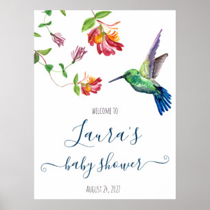 Poster Bienvenue à la Baby Shower Colibri Aquarelle