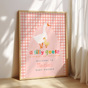 Poster Bienvenue à la Baby Shower Coquette Gingham Silly 