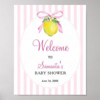 Poster Bienvenue à la baby shower Coquette Rose Citron