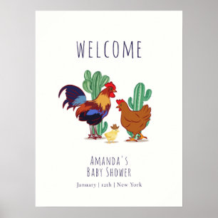 Poster Bienvenue à la Baby Shower Cowboy Cactus Coq Poule