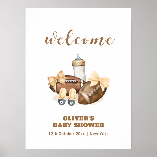 Poster Bienvenue à la Baby Shower de Football Touchdown N (Devant)