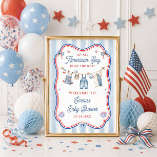 Poster Bienvenue à la Baby Shower de Garçon Tout Américai