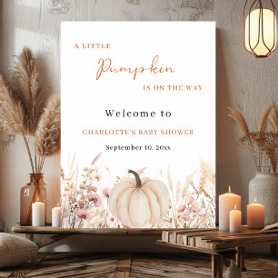 Poster Bienvenue à la baby shower de la citrouille fleur