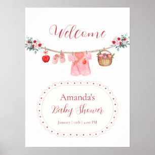 Poster Bienvenue à la Baby Shower de la Pomme Fleur Rose