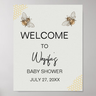 Poster Bienvenue à la baby shower de la Ruche à miel
