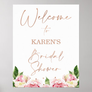 Poster Bienvenue à la Baby Shower de Peonies Rose Gold