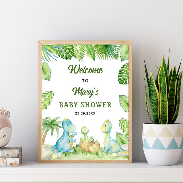 Poster Bienvenue à la Baby Shower Dinosaure  (Créateur téléchargé)