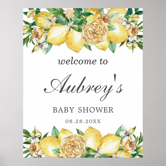 Poster Bienvenue à la Baby Shower Élégante Fleurie de Cit (Devant)