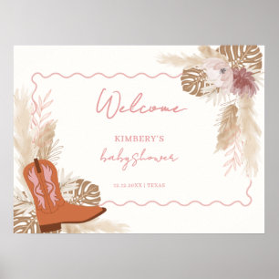 Poster Bienvenue à la Baby Shower Fille Bohème Bottes de