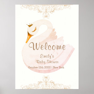 Poster Bienvenue à la Baby Shower Fille Princesse Cygne V