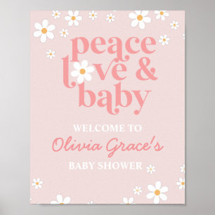 Poster Bienvenue à la Baby Shower Fille Rose Rétro Paix A