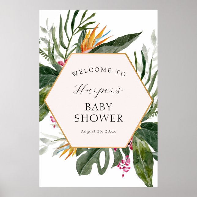 Poster Bienvenue à la Baby Shower Fleur Tropicale (Devant)