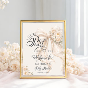 Poster Bienvenue à la Baby Shower Fleurie Little Pearl Bo