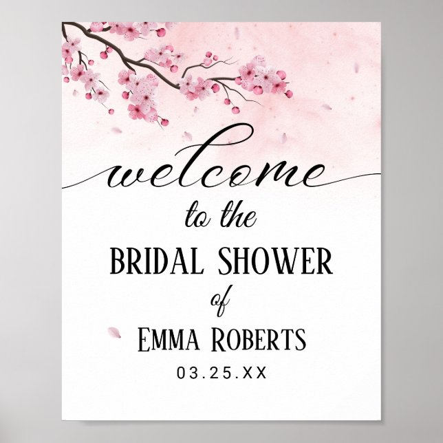 Poster Bienvenue à la Baby Shower Fleurs de Cerisier Aqua (Devant)